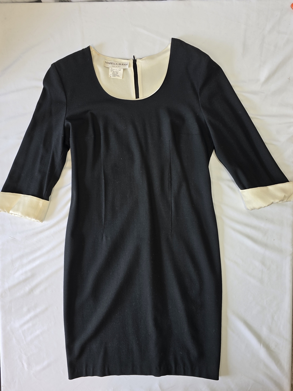 Vintage Mariella Burani Italy Wool Rayon Contrast Cuff Sheath Dress IT 42